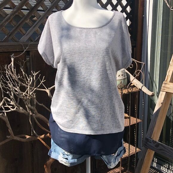 Gibson Grey & Blue Layered Crew Neck T-Shirt - Picture 1 of 7